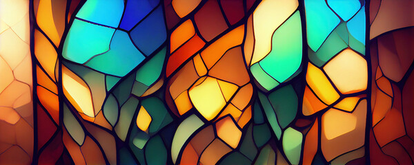 stained glass, fractal, patterns, shapes, rainbow, colours, banner, background, random