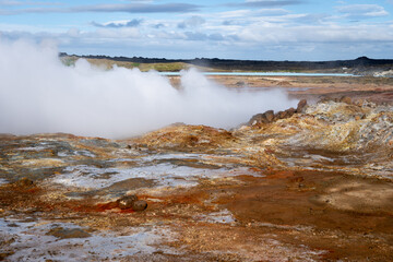 Gunnuhver hot springs at Reykjanes peninsula, Iceland. Popular tourist destination