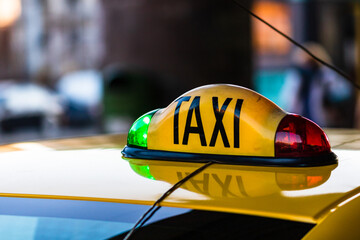 Taxi cars waiting for clients in front of the North Railway Station (Gara de Nord). Taxi station in...