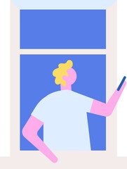 Stay at home. Person silhouette in windows