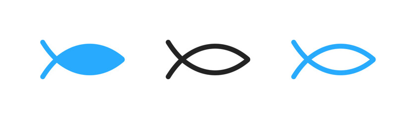 Blue fish christian sign on white background. Jesus fish. Religious symbol. Flat design.