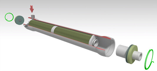 cartridge filter Sea water reverse osmosis 3D illustration