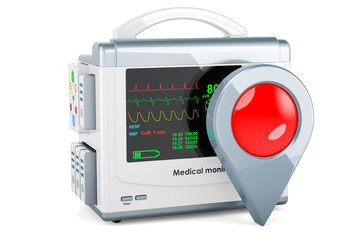 Fototapeta premium Medical monitor with map pointer, 3D rendering