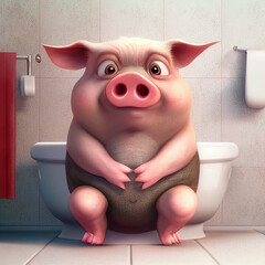 pig sitting on the toilet