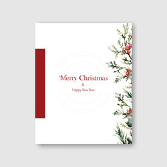 Christmas botanical and New Year Card watercolor vector
