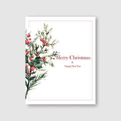 Merry Christmas and New Year Card watercolor flower vector