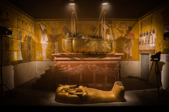 Brno, Czech Republic - November 11 2022: Exhibition with replicas of original Egyptian pieces,