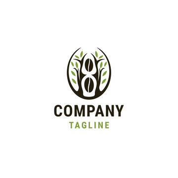 Tree coffee beans logo design template flat vector