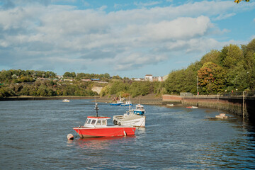 Sunderland UK: 1st oct 2022: Fishing boats moored on the River Wear in Sunderland city