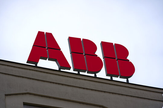 Logo of Swiss industrial company ABB at City of Baden, Canton Aargau, on a cloudy autumn day. Photo taken November 13th, 2022, Baden, Switzerland.