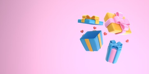 gift box on pink background isolate 3d rendering.
