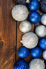 Blue and silver ornaments for Christmas, background