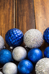 Blue and silver ornaments for Christmas, background