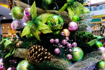 Close up of balls on christmas tree.
