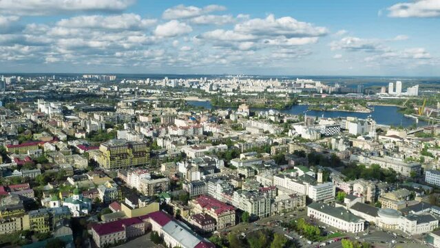 Flying over Kyiv city in summer