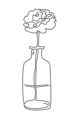Flower in a bottle in continuous line drawing style. Minimalist black linear design on a white background. Vector illustration