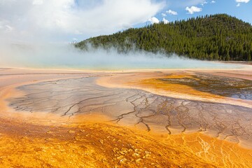 Lake with smoke in Yellowstone national park