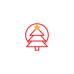 simple pine christmas icon line art design vector in red color
