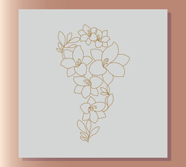 Cosmetic. Perfumery and medical plant. Wedding invitation. Hand drawn floral Gold. Painting, wall decor. Flower shop.
