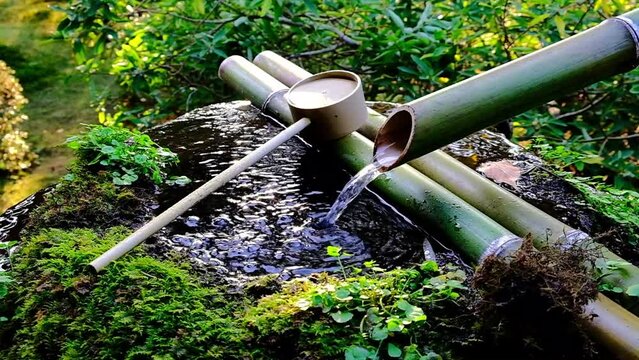 手水舎，秋，紅葉，京都，日本，風景,，旅行， 建築，自然，木，背景，黄色，庭,，光，観光スポット