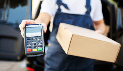 Payment NFC courier box delivery cashless payment of work