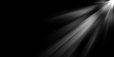 Abstract beautiful white rays of light on black background
