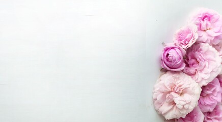 Bouquet with roses on a white background. Pink roses in a delicate floral arrangement. Background for a greeting card.