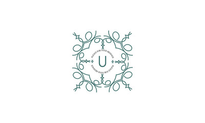 Decorative frame with vector ornament and letter U in center and place for text. Can be used for jewelry, beauty and fashion industries. Great for logo, emblem, background or any idea you want.