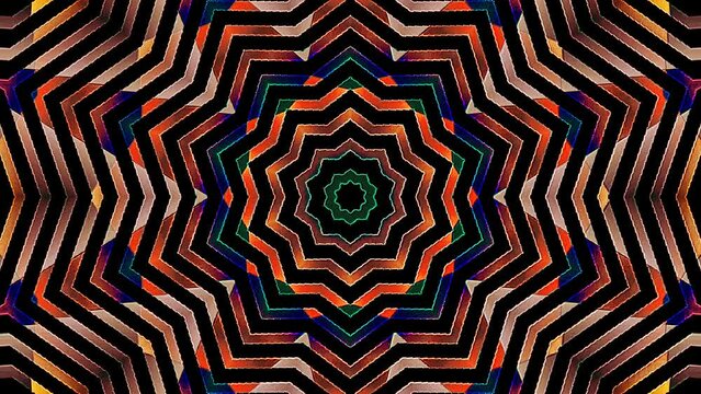Abstract kaleidoscope shining beautifully, twinkling shining set in colorfull round lines in the middle, smooth motion shining brightly for background