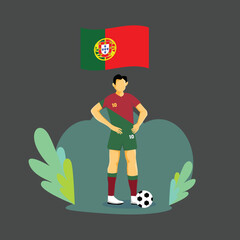 Portugal football player flat concept character design