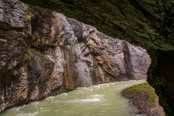 The Aare Gorge in the Swiss mountains.