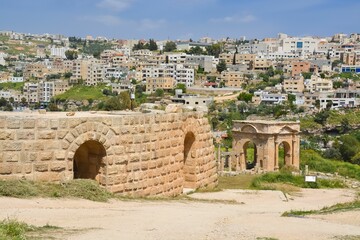 Beautiful shot of Nymphaeum in the Roman city of Gerasa, preset-day Jerash in Jordan.