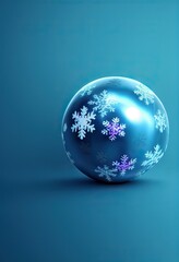 Christmas ball with snow flakes on the blue background, holiday decoration, Greeting card, 3d style