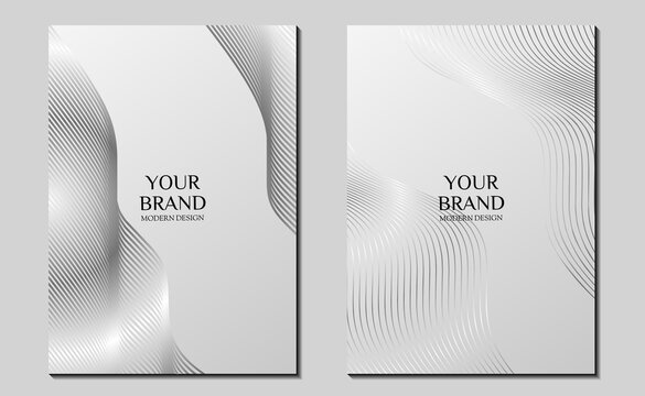 Modern black and white cover design set. Luxury creative dynamic diagonal line pattern. Formal premium vector background for business brochure, poster, notebook, menu template
