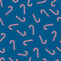 Christmas candy pattern on blue background.