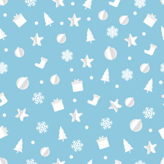 Christmas vector seamless pattern with gift and snowflake, present