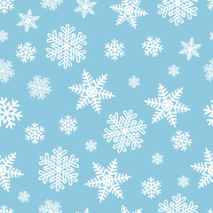 Christmas winter white snowflake seamless pattern on blue background for holiday wrapper paper or xmas