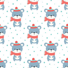 winter seamless pattern with mouse and snow