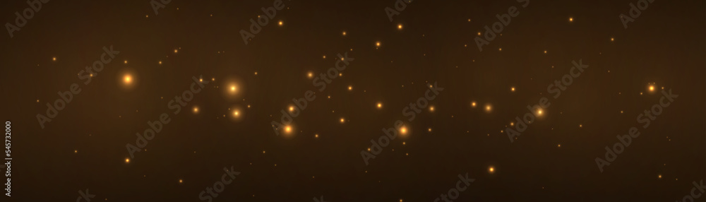 Poster Glowing golden effect with lots of shiny particles isolated on transparent background. Vector star cloud with dust glare for design and illustrations.	