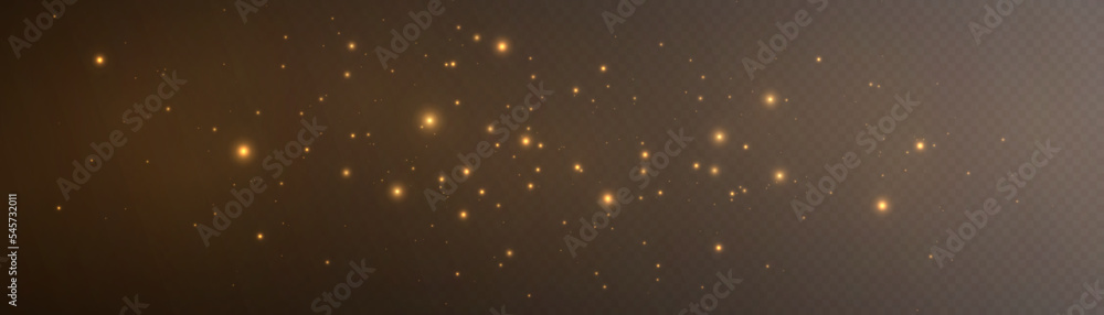Poster Glowing golden effect with lots of shiny particles isolated on transparent background. Vector star cloud with dust glare for design and illustrations.	