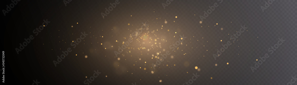 Poster Glowing golden effect with lots of shiny particles isolated on transparent background. Vector star cloud with dust glare for design and illustrations.	