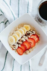 Vertical shot of overnight oats with fruits