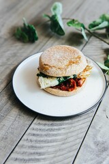 Closeup shot of Sun Dried Tomato and Egg Breakfast Sandwich