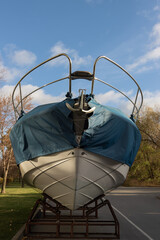 Preparing boats for winter. Storage of boats and yachts. Boat cover