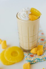 Vertical shot of the Pineapple Protein Shake