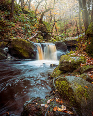 An autumn waterfall in Padley Gorge