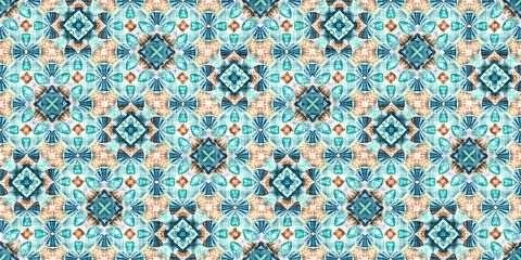 Teal beach house border in coastal style patchwork pattern. Modern nantucket summer printed edging time fabric. Banner ribbon in seamless repeat.