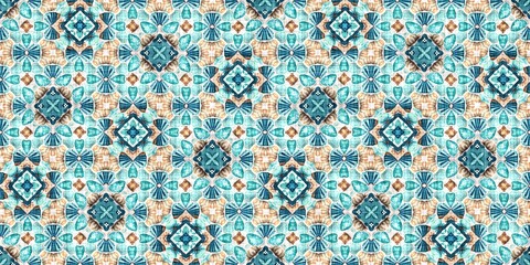 Teal beach house border in coastal style patchwork pattern. Modern nantucket summer printed edging time fabric. Banner ribbon in seamless repeat.