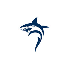 Digital illustration of a blue shark company logo design on a white background