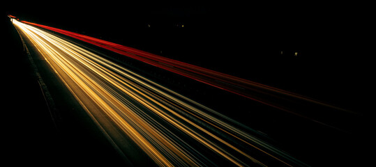 Fototapeta na wymiar Night autobahn, amazing long exposure. Web banner, free space.